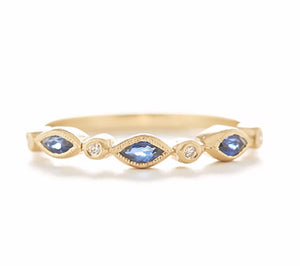 Blockette Marquise Blue Sapphire Diamond Ring