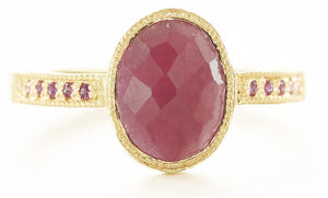Hewn Oval Ruby Pave Ring