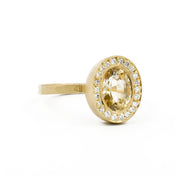 Golden Sapphire Diamond Halo Ring