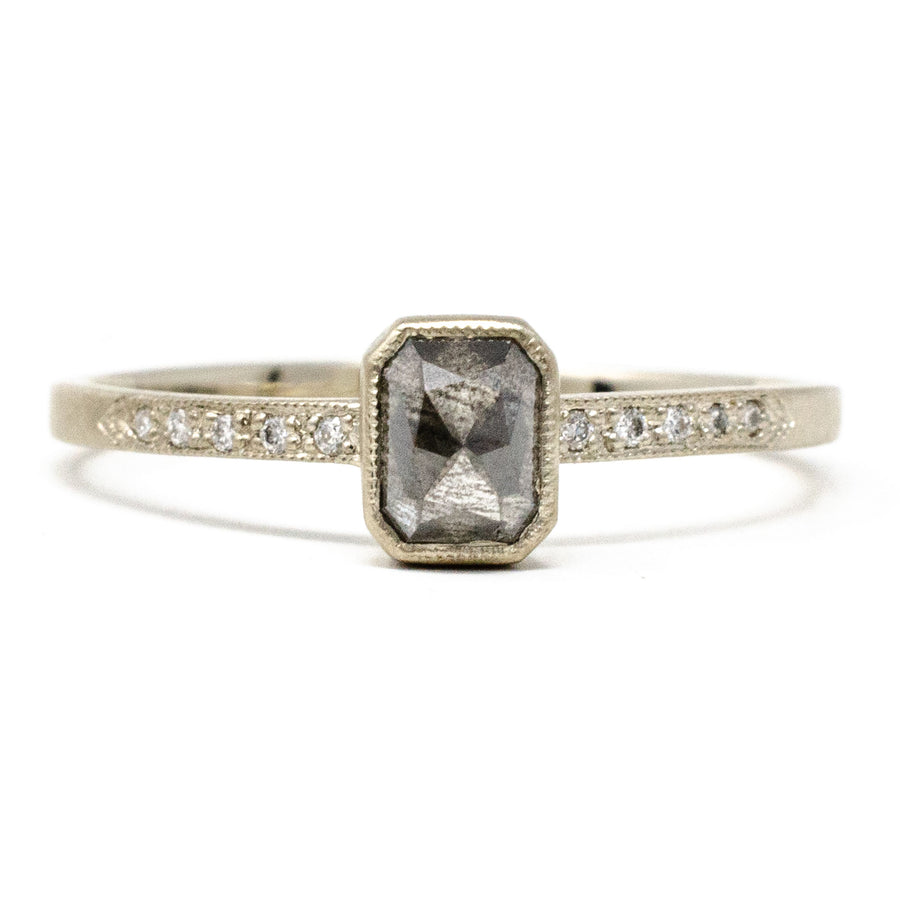 Duality Emerald Cut Grey Diamond Pave Ring