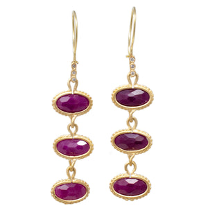 Three Kisses Ruby Earrings