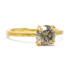 Clover Milgrain Brown Diamond Round Solitaire Ring