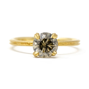 Clover Milgrain Brown Diamond Round Solitaire Ring