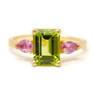 Facet Peridot Pink Sapphire Ring