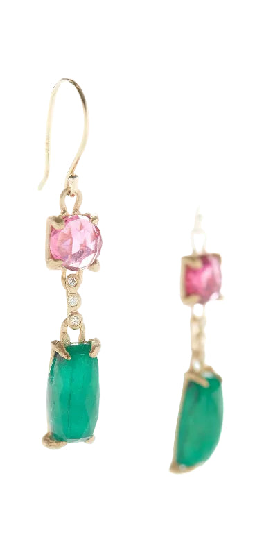 Facet Rubellite Emerald Earrings