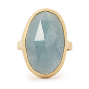 Jennifer Dawes Melting Ice Aqua Ring Large oval aquamarine ring set in a 14k yellow setting
