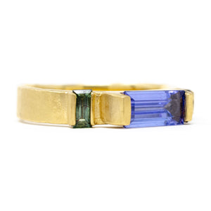 Color Coded Tanzanite and Sapphire Ring