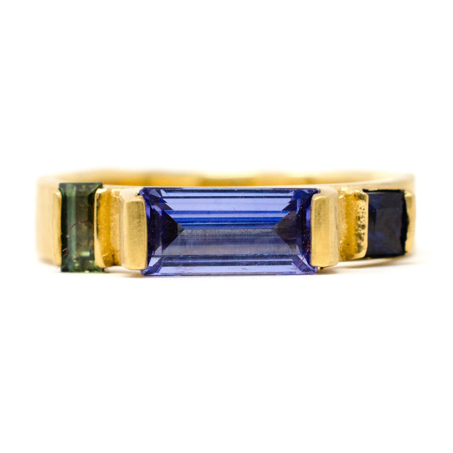 Color Coded Tanzanite and Sapphire Ring