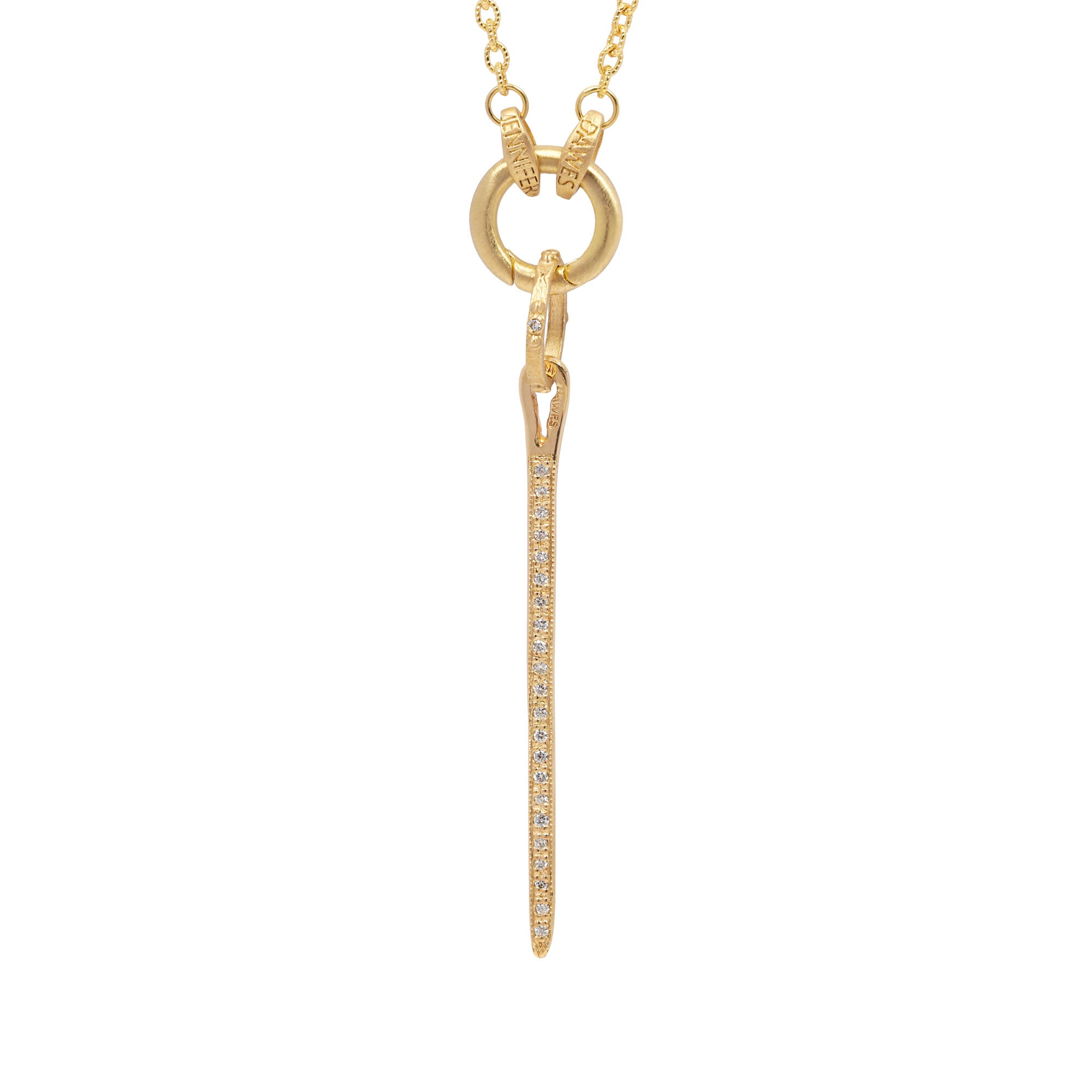 Gold necklace with a pendant on a white background