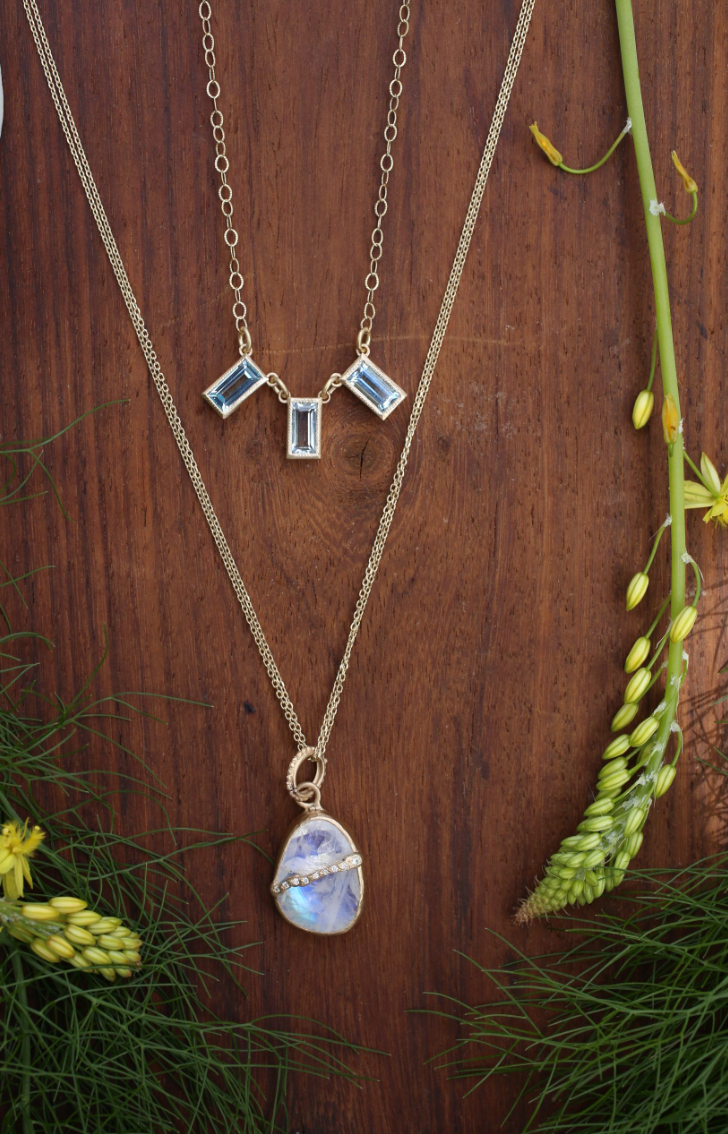 Trinity Emerald Cut Blue Topaz Necklace