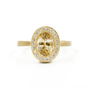 Golden Sapphire Diamond Halo Ring
