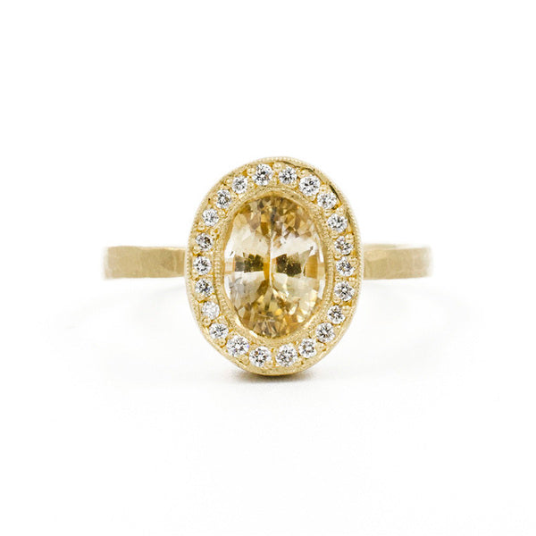 Golden Sapphire Diamond Halo Ring