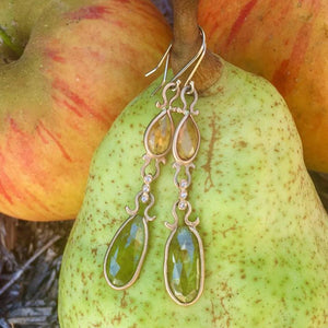 Asymmetrical Spessartite Garnet Sphene Drop Earrings