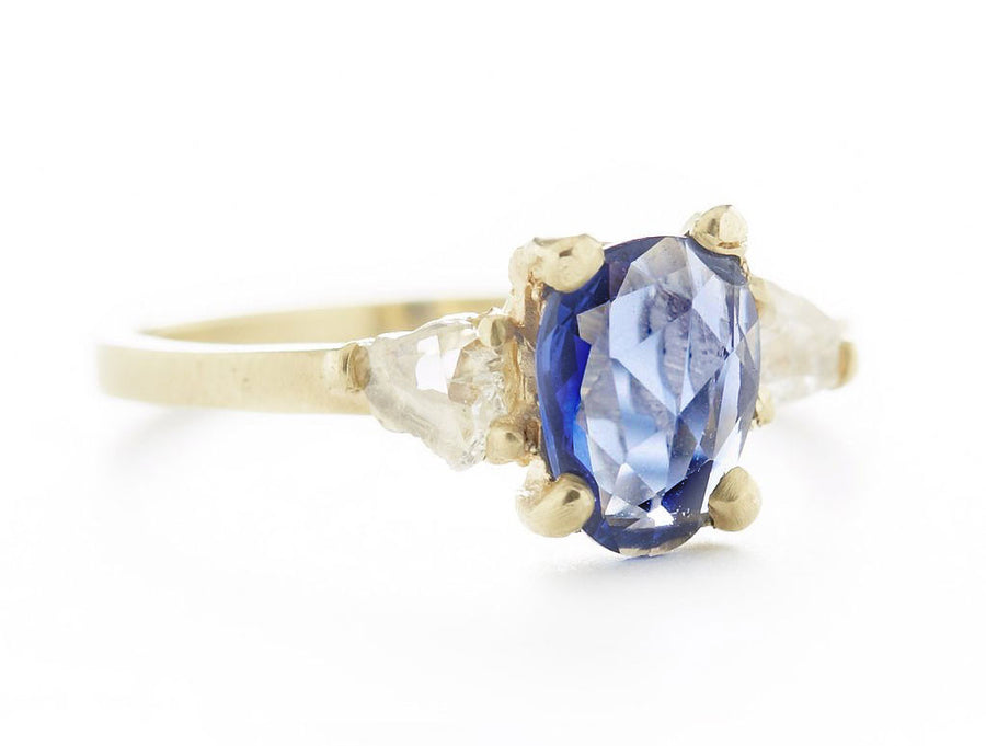 Asymmetrical Blue Sapphire Diamond Ring