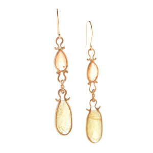 Asymmetrical Spessartite Garnet Sphene Drop Earrings