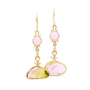 Asymmetrical Watermelon Tourmaline Earrings