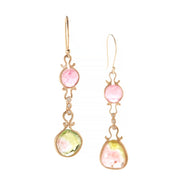 Asymmetrical Rubellite Watermelon Tourmaline Drop Earrings