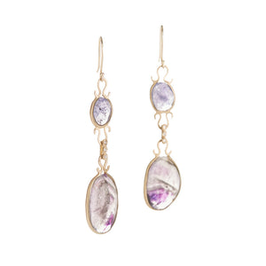 Asymmetrical Tanzanite Striped Amethyst Drop Earrings