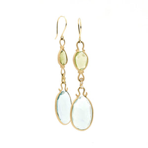 Asymmetrical Green Tourmaline Fluorite Drop Earring