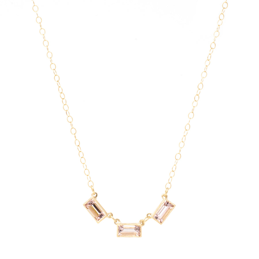 Trinity Emerald Cut Morganite Necklace