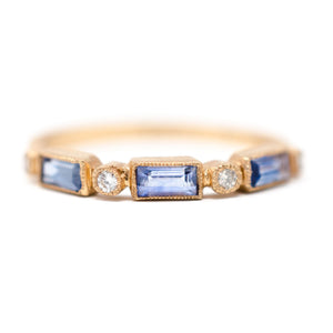 Blue Dot and Dash Baguette Blue Sapphire Ring