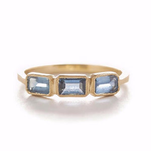 Three's a Charm Emerald Cut Blue Sapphire Ring