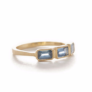 Three's a Charm Emerald Cut Blue Sapphire Ring