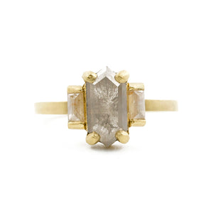 Blockette Three Stone Opaque Diamond Ring