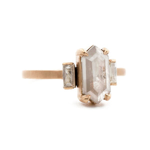 Blockette Three Stone Opaque Diamond Ring