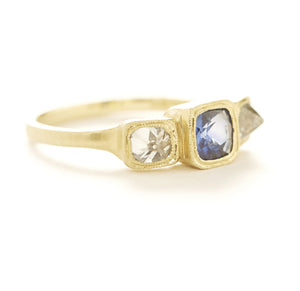 Blockette Blue Sapphire Diamond Ring