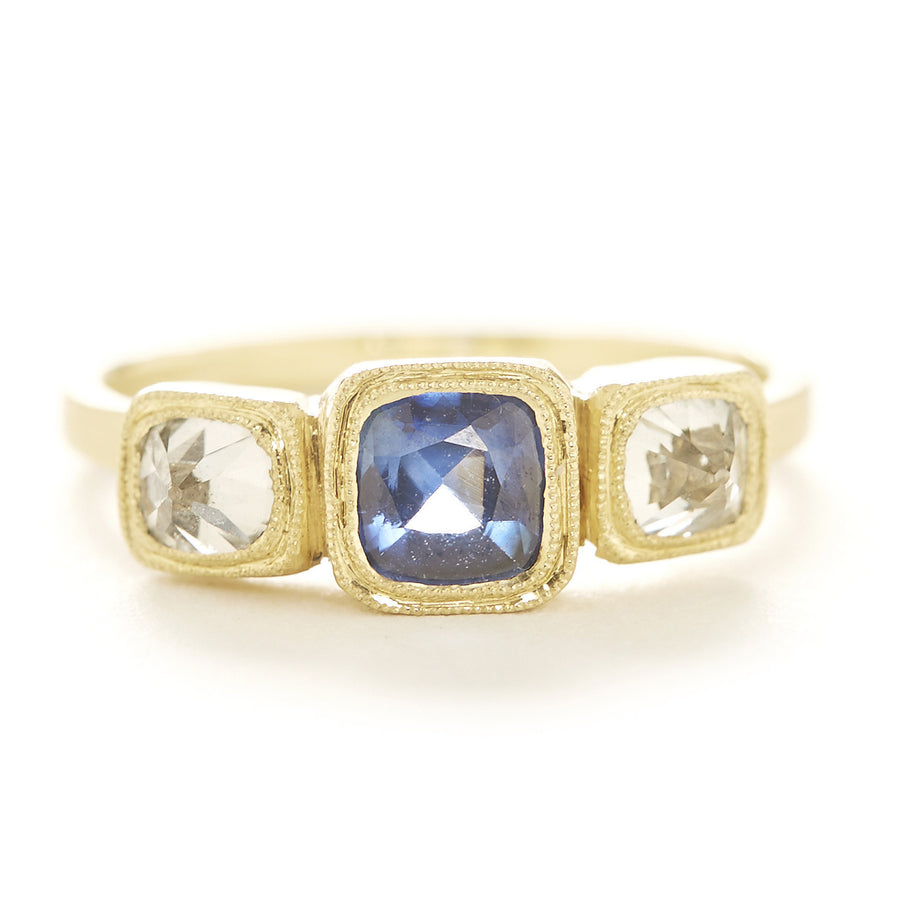 Blockette Blue Sapphire Diamond Ring
