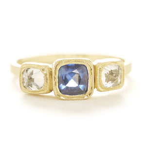 Blockette Blue Sapphire Diamond Ring