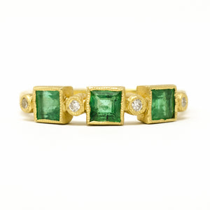 Blockette Three Square Emerald Ring