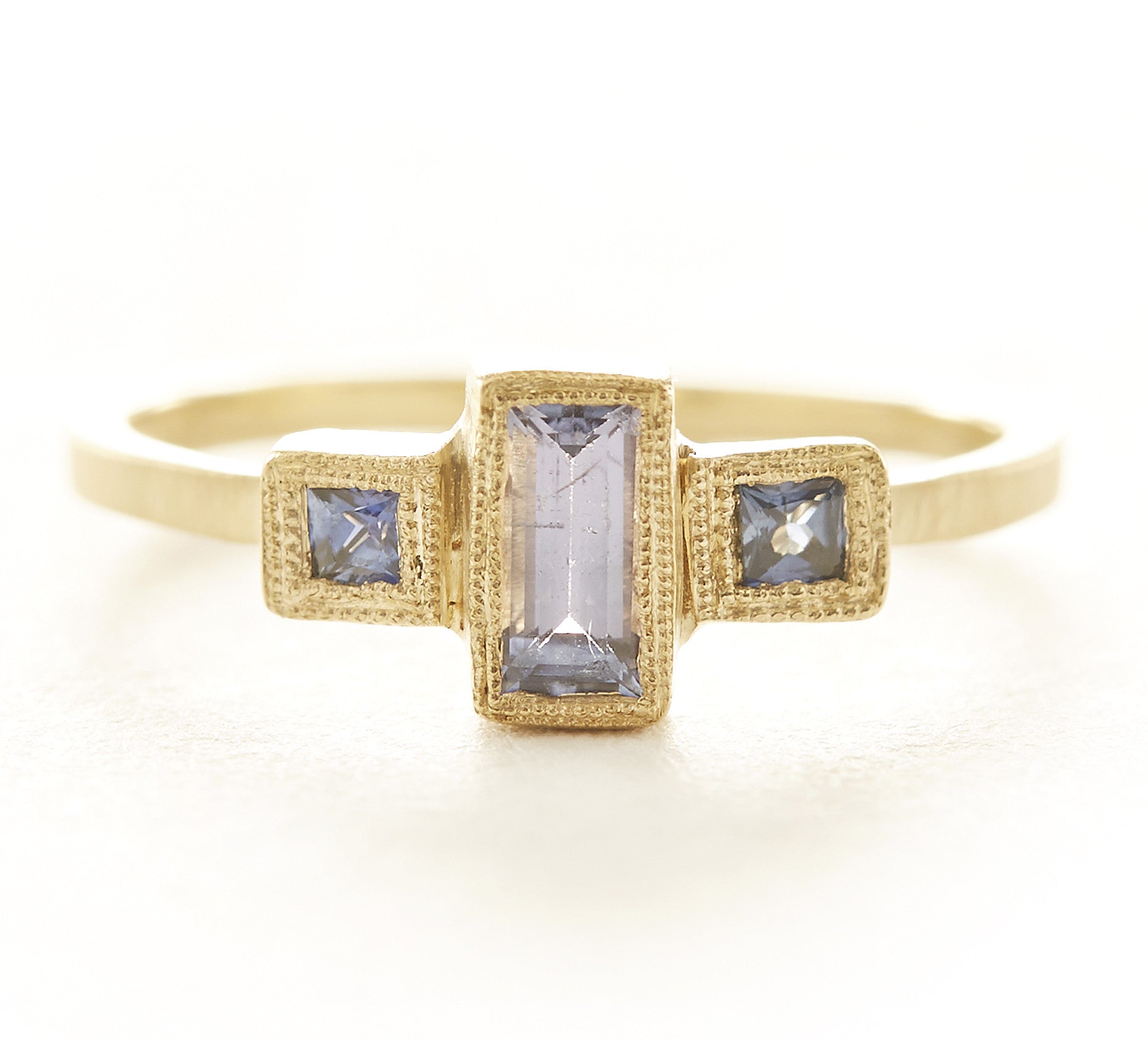 Blockette Baguette Tanzanite Blue Sapphire Ring