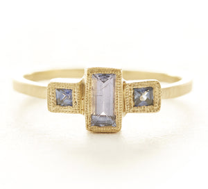 Blockette Baguette Tanzanite Blue Sapphire Ring