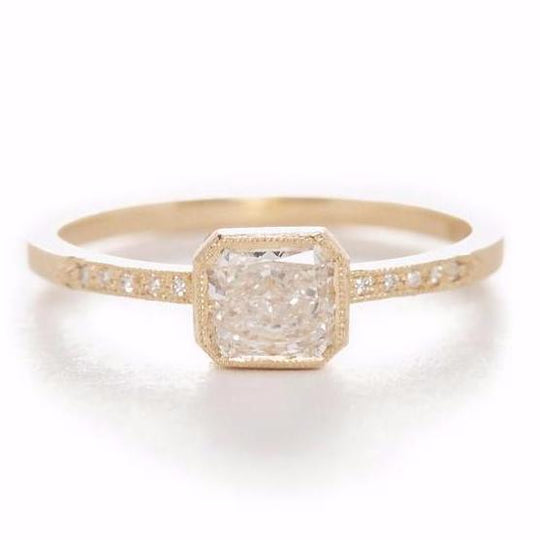 Blockette Cushion White Diamond Pave Ring