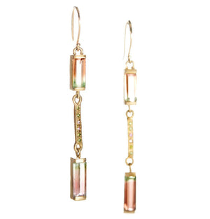 Blockette Bi-Color Tourmaline Earrings