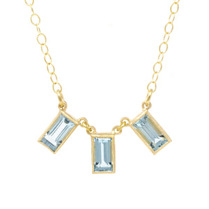Trinity Emerald Cut Blue Topaz Necklace