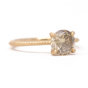 Clover Beaded Champagne Diamond Solitaire Ring