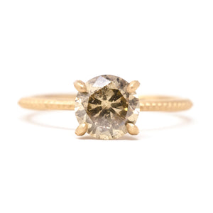 Clover Beaded Champagne Diamond Solitaire Ring