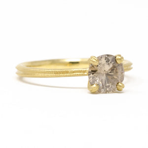 Clover Milgrain Champagne Diamond Round Solitaire Ring