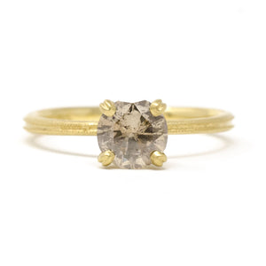 Clover Milgrain Champagne Diamond Round Solitaire Ring