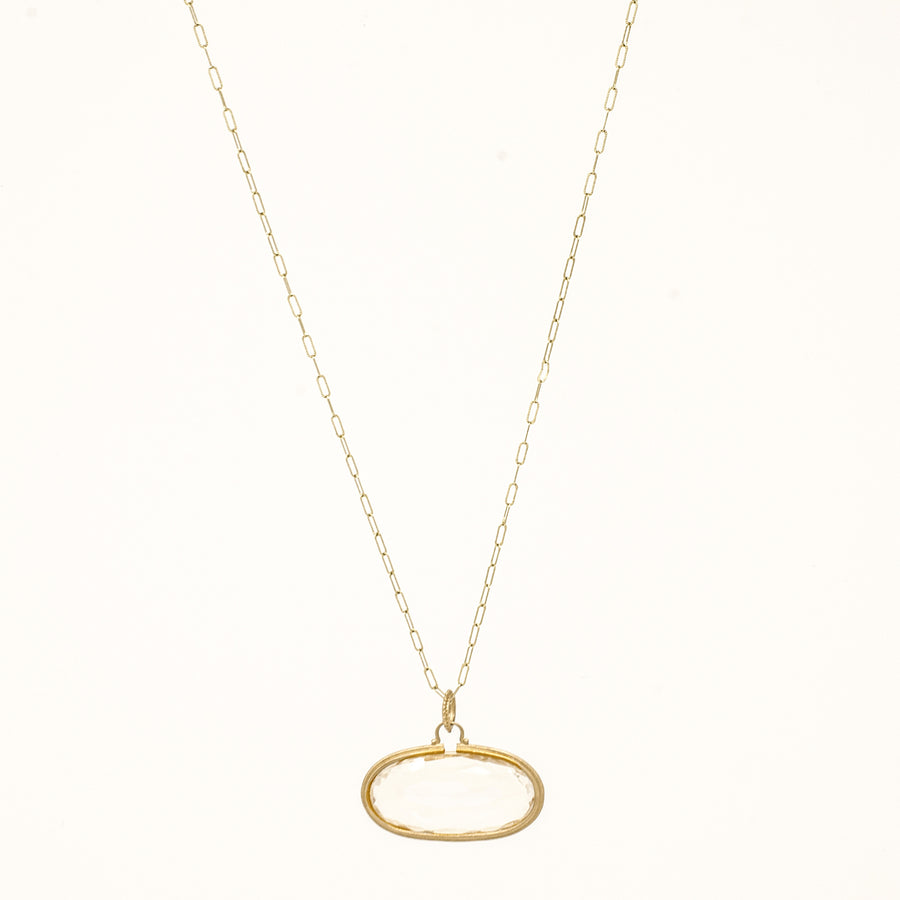 Clover Oblong Quartz Pendant Long Necklace