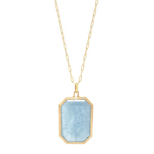 Emerald Cut Aquamarine Clover Necklace