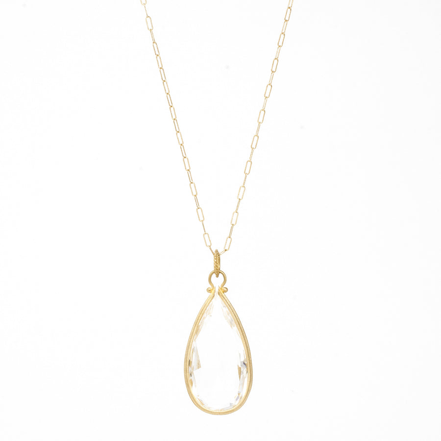 Clover Pear Quartz Pendant Long Necklace