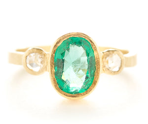 Emerald Rose Three Stone Ring