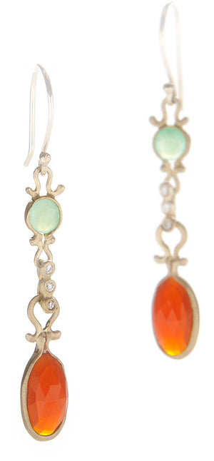 Dewdrop Chrysoprase and Carnelian Drop Earrings