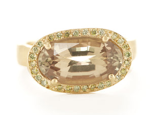 Etruscan Csarite Green Diamond Halo Ring