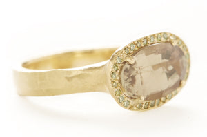 Etruscan Csarite Green Diamond Halo Ring