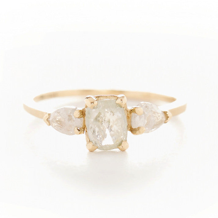 Facet Three Stone Opaque Diamond Ring